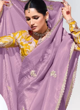 Lavender Glass Tissue Designer Saree