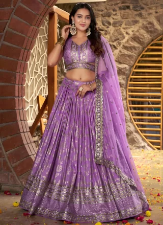 Lavender Jacquard A - Line Lehenga Choli with