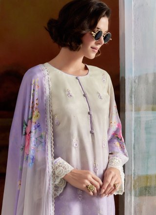 Lavender Muslin Salwar Suit with Digital Print, Embroidered and Resham Work