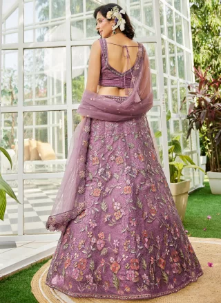 Lavender Net Beads and Embroidered Work Lehenga Choli