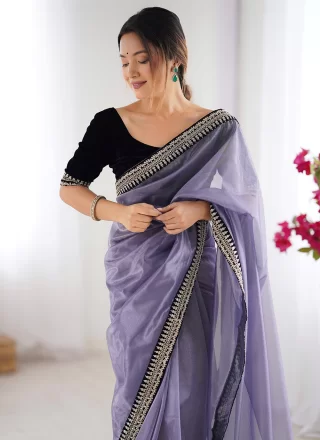 Lavender Net Contemporary Saree with Embroidered and Sequins Work