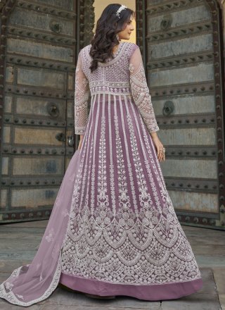Lavender Net Embroidered and Stone Work Lehenga Choli for Engagement