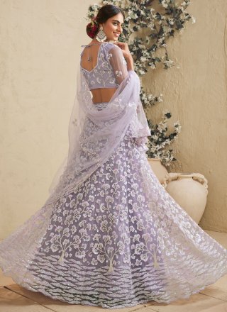 Lavender Net Embroidered, Fancy, Sequins and Thread Work Lehenga Choli for Ceremonial