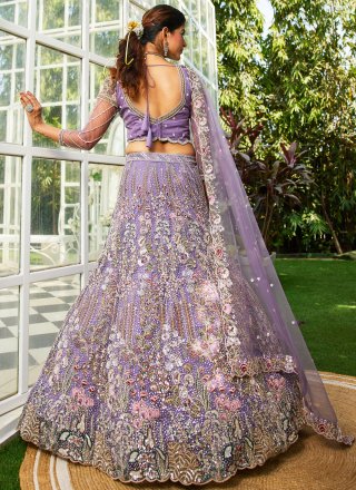 Lavender Net Embroidered, Sequins, Thread and Zari Work Lehenga Choli