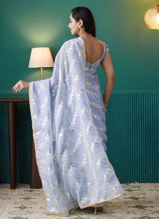 Lavender Organza Classic Sari with Foil Print Work