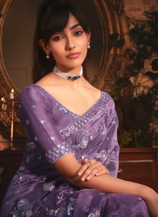Lavender Organza Contemporary Sari