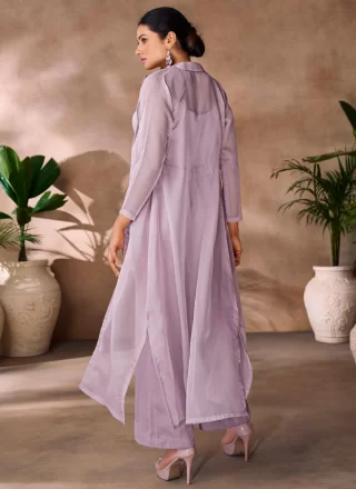 Lavender Organza Designer Kurti with Fancy Work for Ceremonial