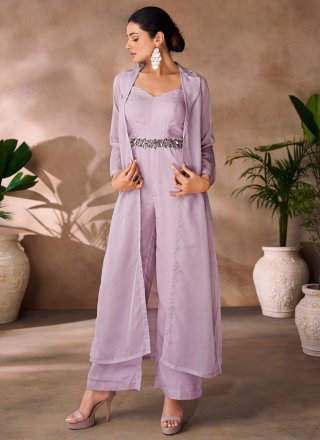 Lavender Organza Designer Kurti with Fancy Work for Ceremonial