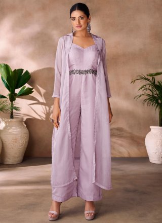 Lavender Organza Designer Kurti with Fancy Work for Ceremonial