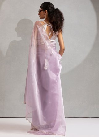 Lavender Organza Zircon Work Contemporary Saree