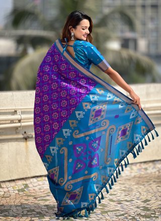 Lavender Patola Silk Meenakari Work Classic Sari for Ceremonial