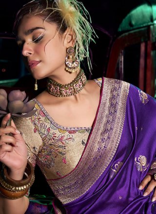 Lavender Pure Silk Traditional Saree