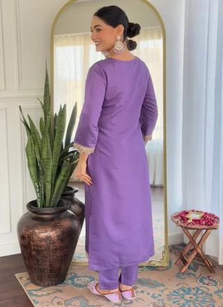 Lavender Rayon Salwar Suit with Embroidered and Print Work for Engagement