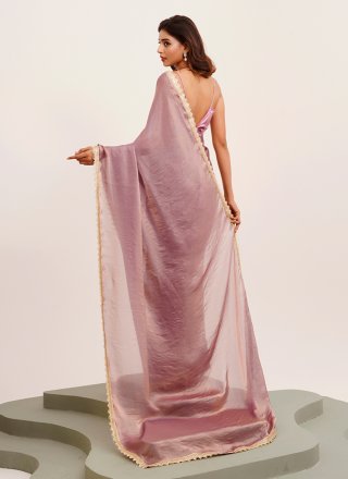 Lavender Satin Sequins Work Classic Sari for Ceremonial