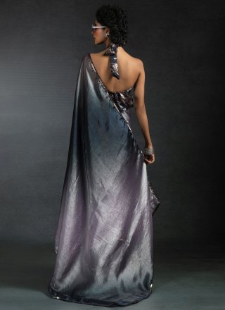 Lavender Satin Silk Traditional Saree