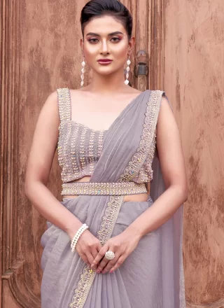 Lavender Satin Silk Traditional Saree