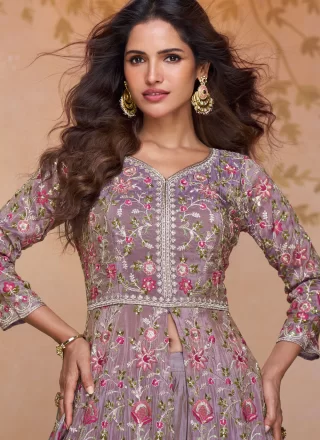 Lavender Shimmer Embroidered and Zari Work Readymade Salwar Suit