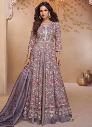 Lavender Shimmer Embroidered and Zari Work Readymade Salwar Suit