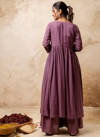 Lavender Silk Blend Embroidered Work Salwar Suit