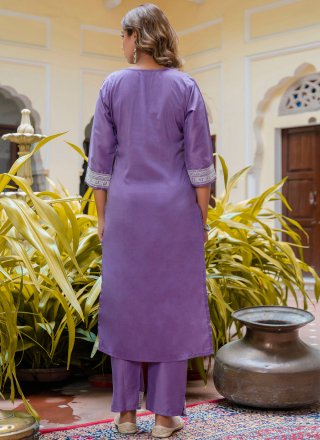 Lavender Silk Blend Embroidered Work Salwar Suit