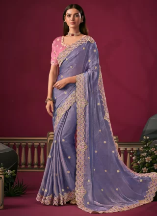 Lavender Silk Booti, Cut, Embroidered and Zari Work Classic Sari