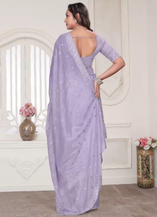Lavender Silk Classic Saree with Embroidered, Resham, Sequins and Zircon Work
