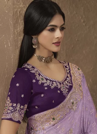 Lavender Silk Contemporary Saree with Cord, Embroidered, Sequins and Thread Work