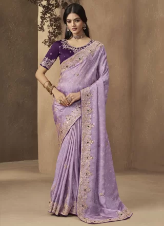Lavender Silk Contemporary Saree with Cord, Embroidered, Sequins and Thread Work