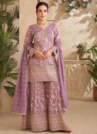 Lavender Silk Embroidered, Jacquard, Stone and Zari Work Salwar Suit