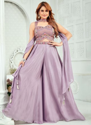 Lavender Silk Embroidered Work Salwar Suit