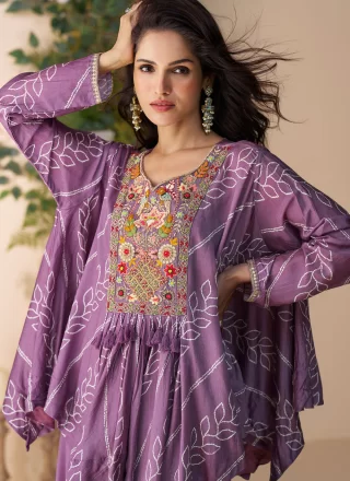 Lavender Silk Embroidered Work Salwar Suit
