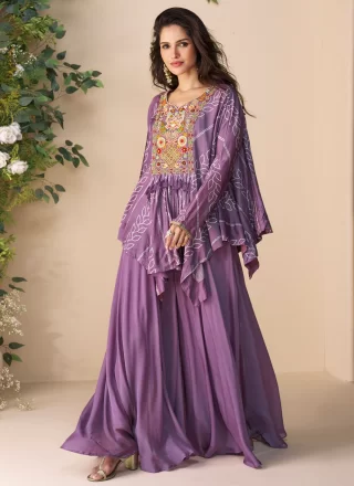 Lavender Silk Embroidered Work Salwar Suit