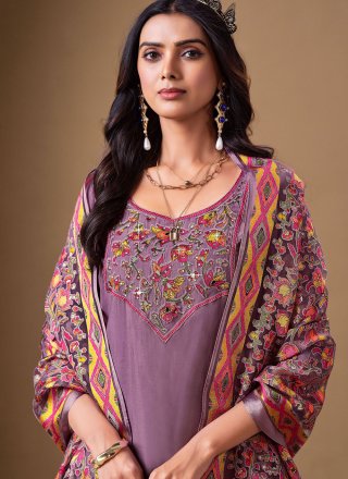Lavender Silk Fancy and Stone Work Salwar Suit for Ceremonial