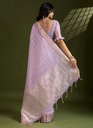 Lavender Silk Traditional Saree with Woven and Zari Work