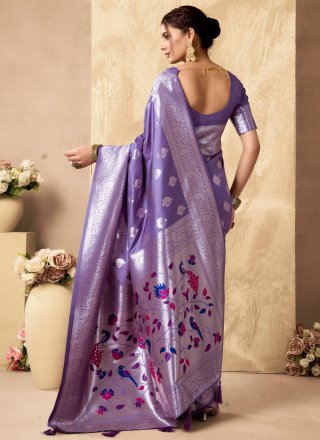 Lavender Silk Traditional Saree with Woven Work
