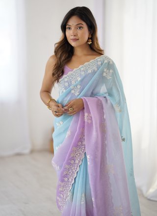 Lavender Silk Trendy Saree with Embroidered Work for Ceremonial