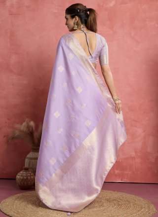 Lavender Silk Woven Work Contemporary Sari