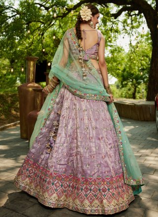 Lavender Tissue Embroidered, Sequins and Zari Work A - Line Lehenga Choli