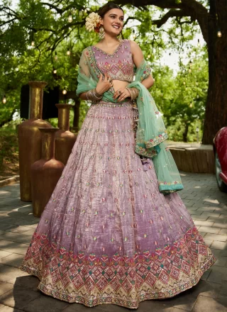 Lavender Tissue Embroidered, Sequins and Zari Work A - Line Lehenga Choli