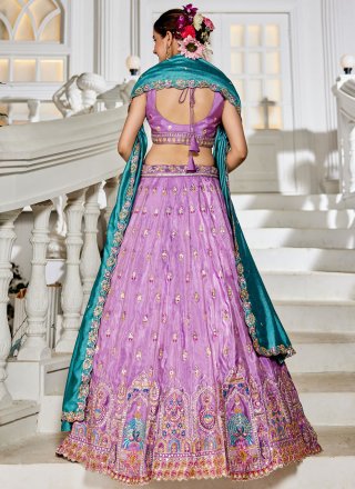 Lavender Tissue Embroidered, Sequins and Zari Work Lehenga Choli