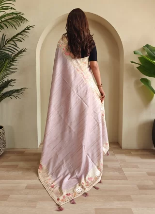 Lavender Tussar Silk Contemporary Sari with Embroidered and Floral Patch Work
