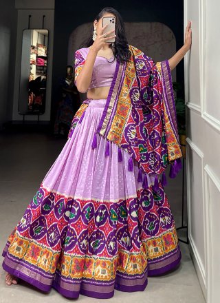 Lavender Tussar Silk Lehenga Choli