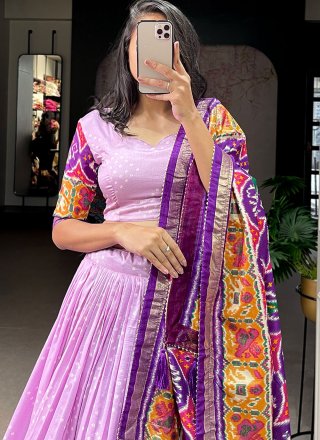 Lavender Tussar Silk Lehenga Choli
