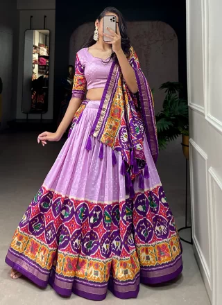 Lavender Tussar Silk Lehenga Choli