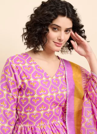Lavender Viscose Print Work Salwar Suit