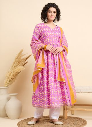 Lavender Viscose Print Work Salwar Suit