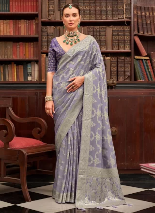 Lavender Viscose Woven and Zari Work Classic Sari