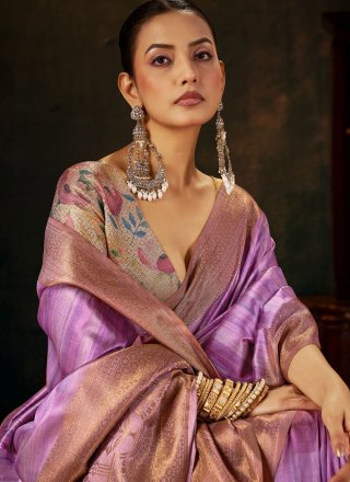 Lavender Weaving Work Silk Contemporary Saree