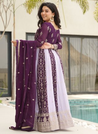 Lavish Purple Faux Georgette  Designer Gown with Embroidered, Sequins and Zari Work