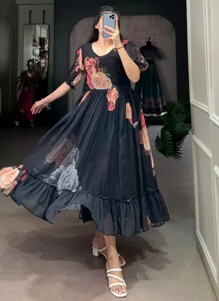 Lively Black Georgette Designer Kurti